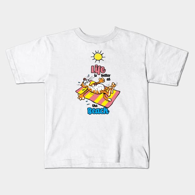 Summer Tiger, Life is Better at the Beach Kids T-Shirt by Lusy